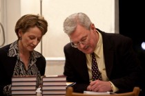 Sheilah Kast and Jim Rosapepe signing copies of 'Dracula is Dead'