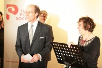 Randall Couch receiving The Corneliu M Popescu Prize for Poetry Translation from judges Stephen Romer (in the background) and Elaine Feinstein