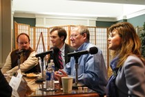 Stephan Richter, editor-in-chief of The Globalist, Christian Ostermann, and Adam Michnik during the media breakfast briefing