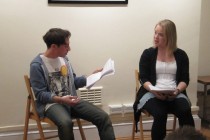 Actors Ryan Sampson and Jessica Clark during the play reading