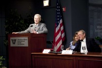 Zbigniew Brzezinski, former National Security Adviser to U.S. President Jimmy Carter, introduces Adam Michnik, the Lecture's speaker and winner of the Ion Ratiu Democracy Award