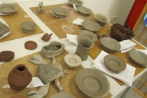 Objects produced by members of the audience during the workshop that followed the pottery demonstration by Cornel Sitar