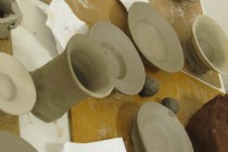 Objects produced by members of the audience during the workshop that followed the pottery demonstration by Cornel Sitar