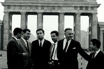 With journalist friends in front of the Brandenburg Gate in West Berlin, early 1960s