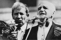 Speaking at a pro-democracy rally, mid-1990