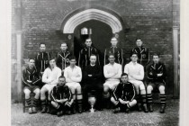 With St John's College's football team (second row, in the middle), winners of the Inter-College and Knock-out of the League at Cambridge University, 1941